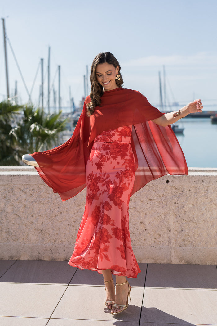 Vestido midi estampado coral