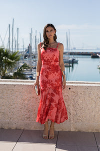 Vestido midi estampado coral