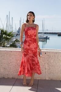 Vestido midi estampado coral
