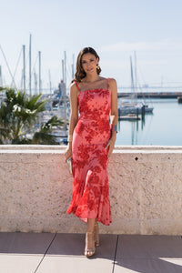 Vestido midi estampado coral