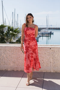 Vestido midi estampado coral