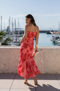 Vestido midi estampado coral
