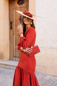 Vestido midi volante teja