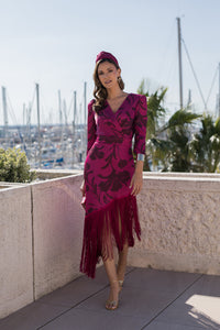 Vestido flecos estampado buganvilla