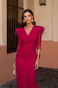 Vestido midi drapeado cereza