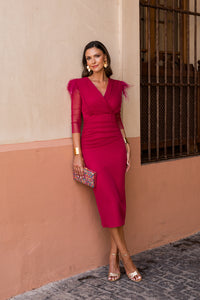 Vestido midi drapeado cereza