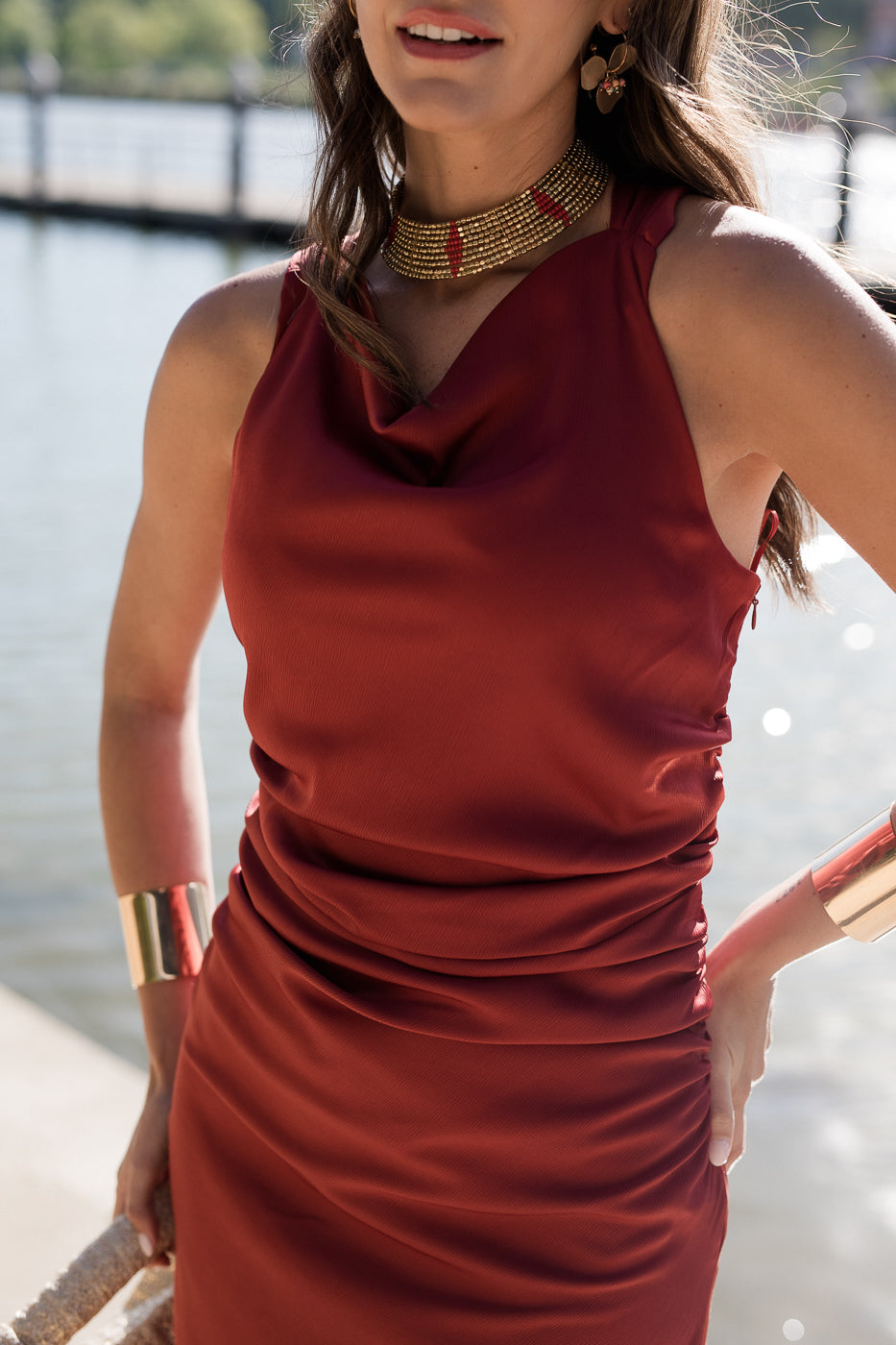 Vestido largo espalda cruzada petróleo