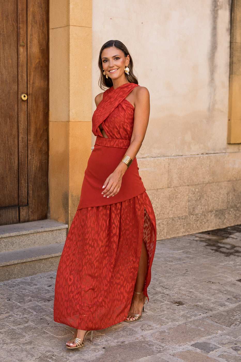 Vestido  largo halter doble falda