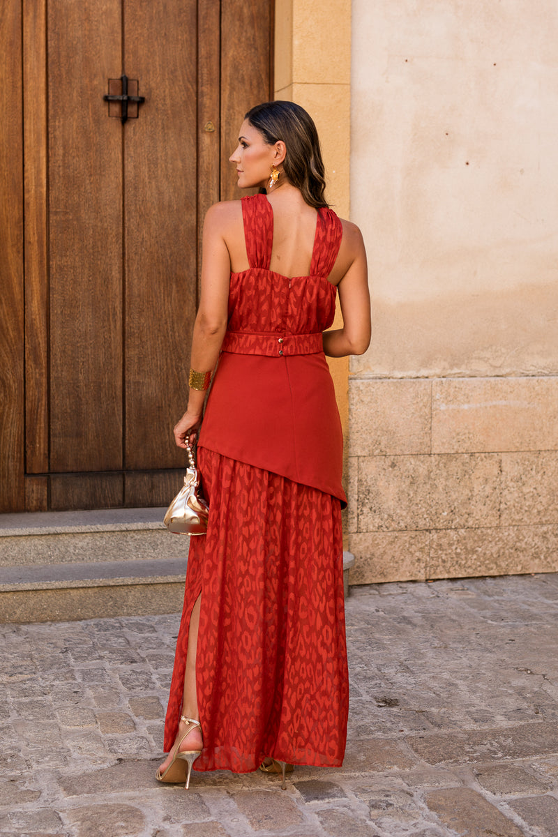 Vestido  largo halter doble falda