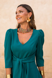 Traje pantalón palazzo con blusa peplum