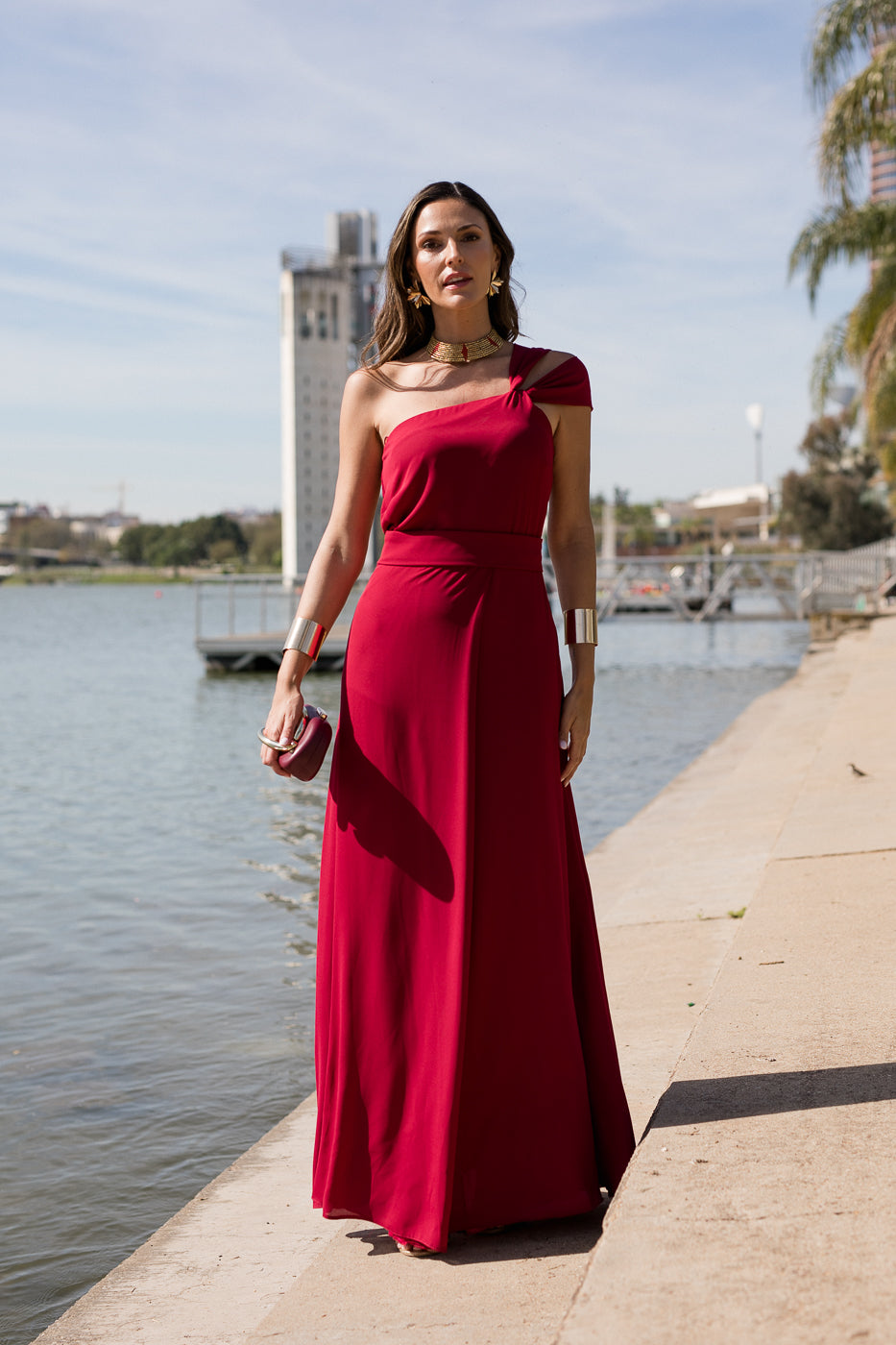 Vestido  largo asimétrico doble tirante