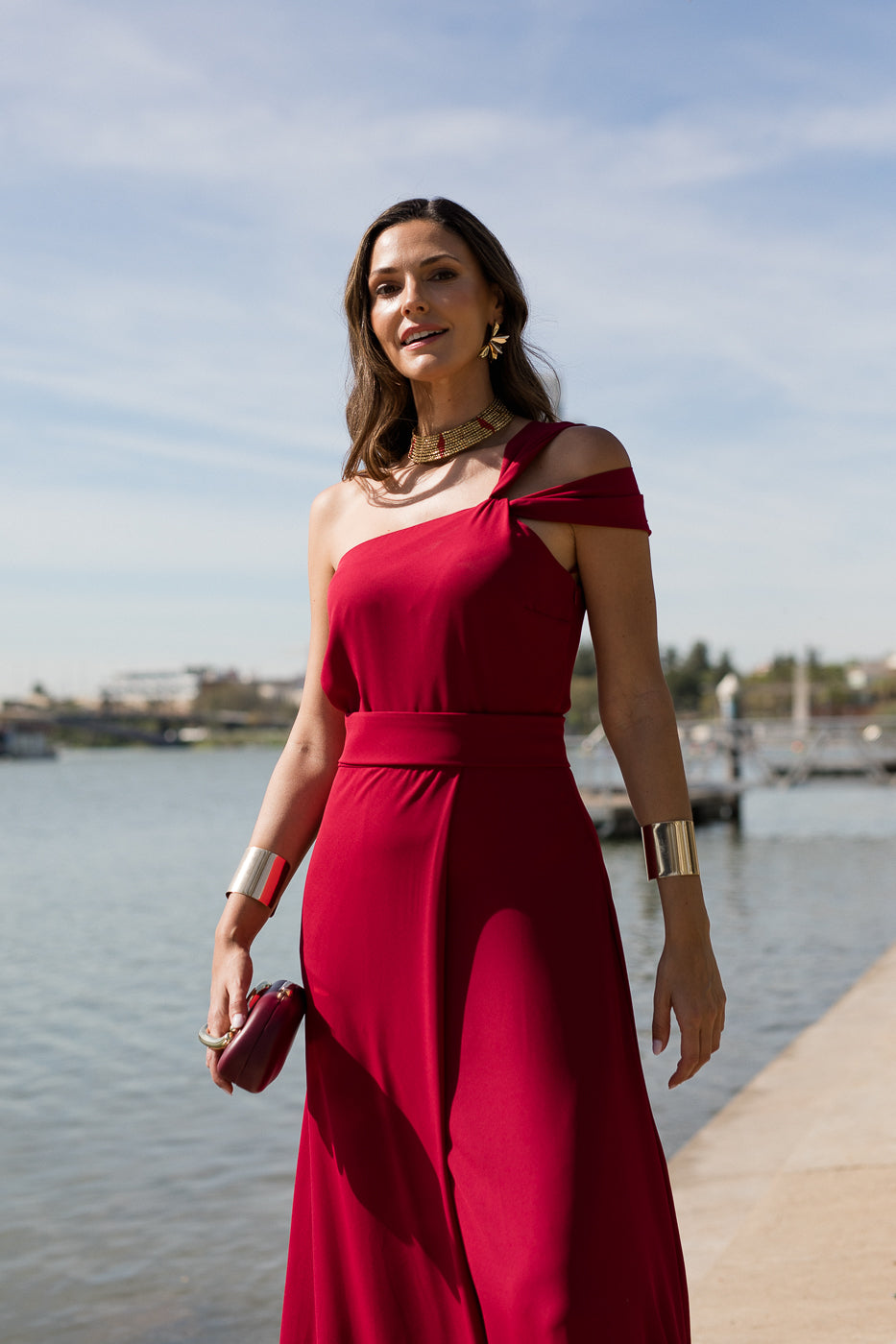 Vestido  largo asimétrico doble tirante