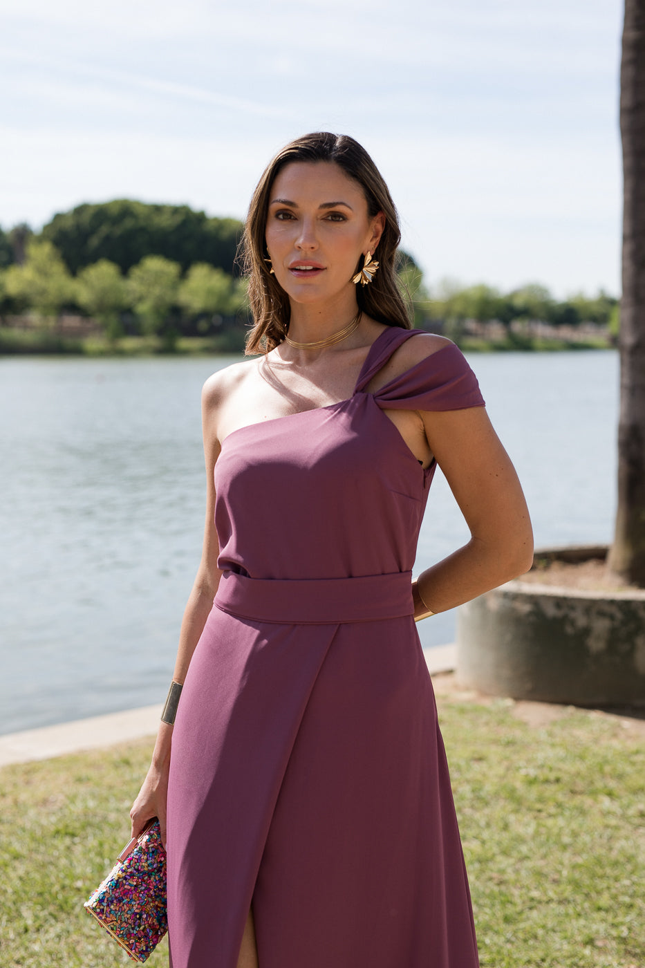 Vestido  largo asimétrico doble tirante