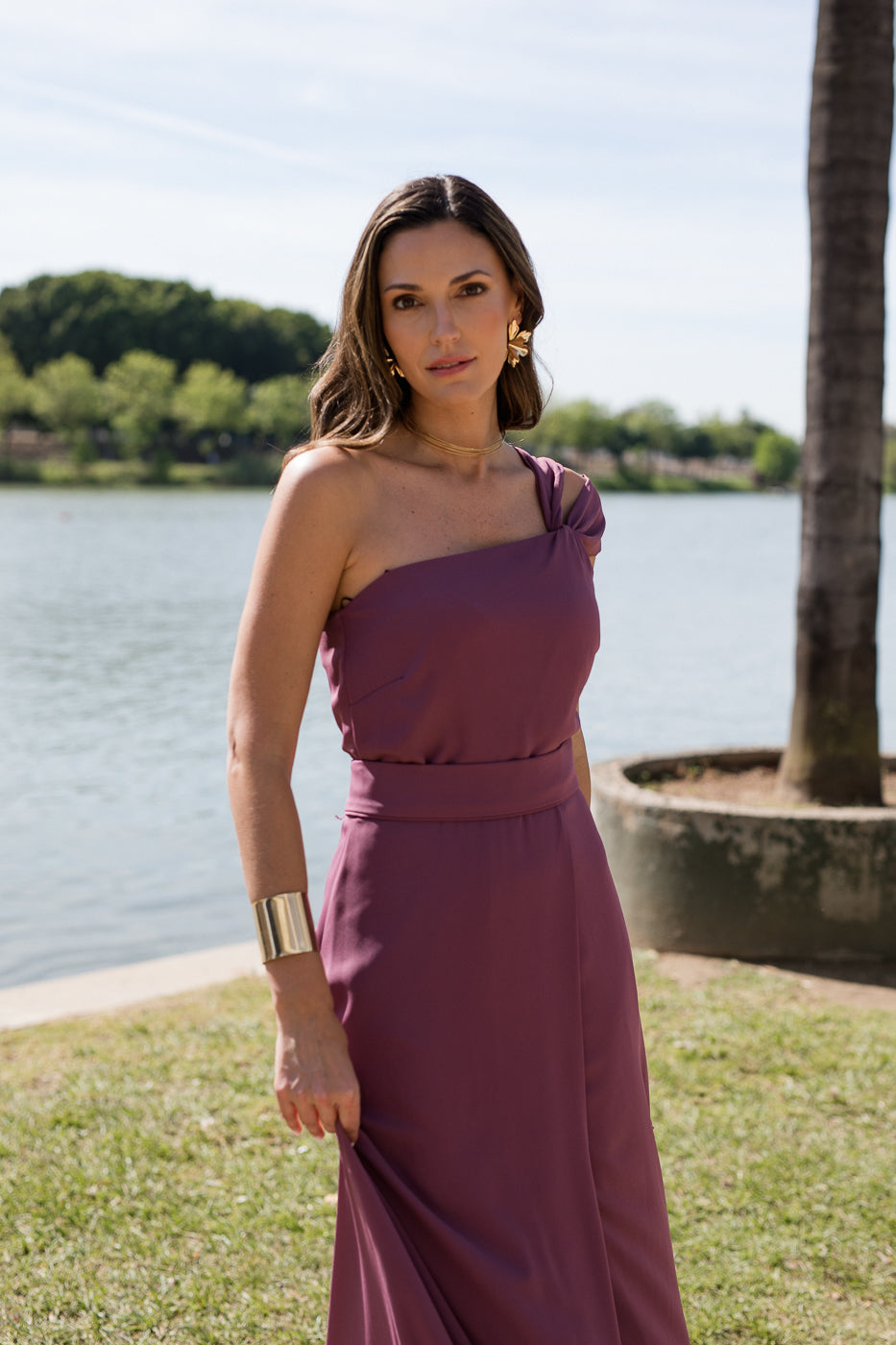 Vestido  largo asimétrico doble tirante