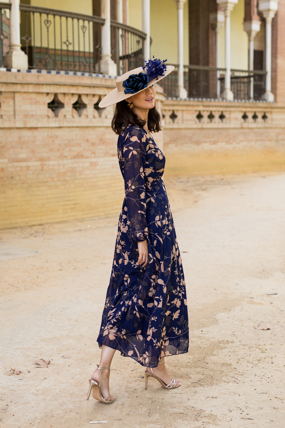 Vestido midi azul estampado