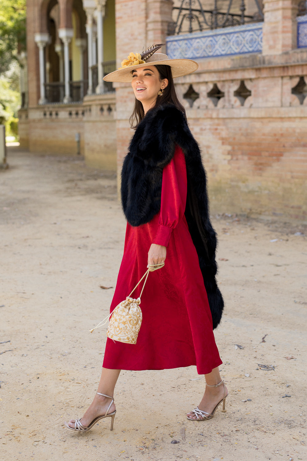 Vestido midi jackuard rojo