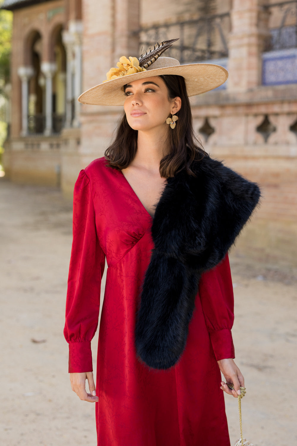 Vestido midi jackuard rojo