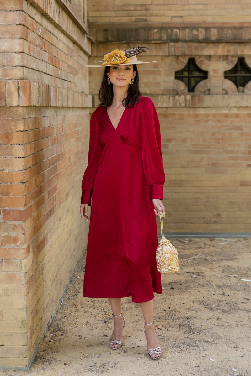 Vestido midi jackuard rojo