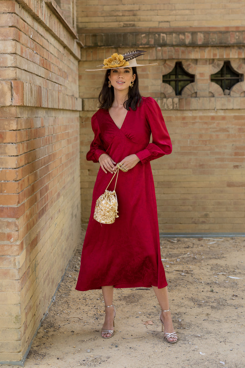 Vestido midi jackuard rojo