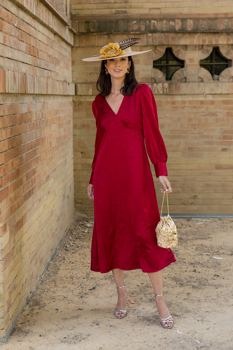 Vestido midi jackuard rojo