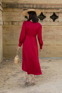 Vestido midi jackuard rojo