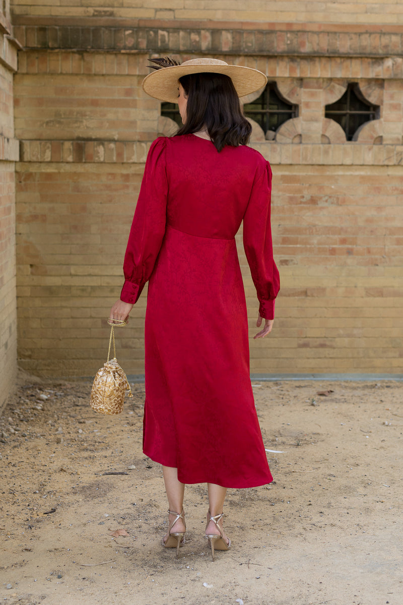 Vestido midi jackuard rojo