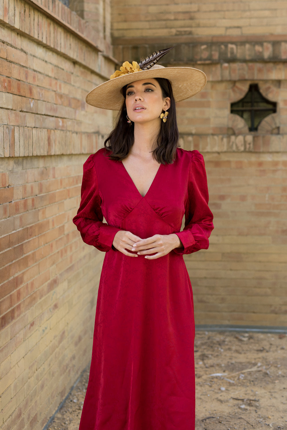 Vestido midi jackuard rojo