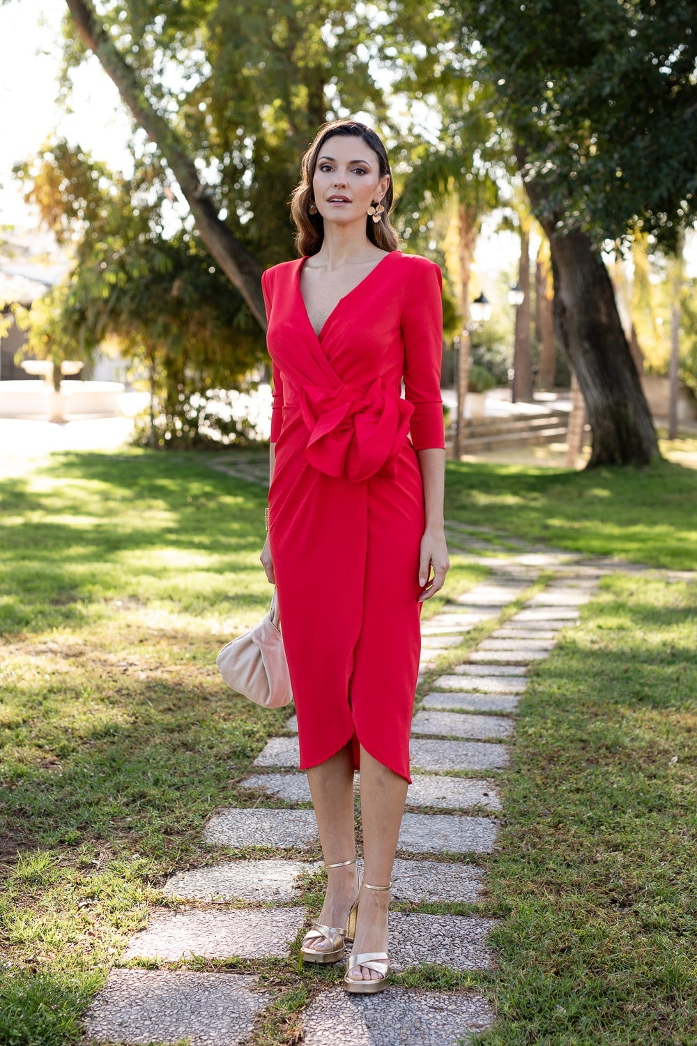 Vestido midi drapeado maxi rojo