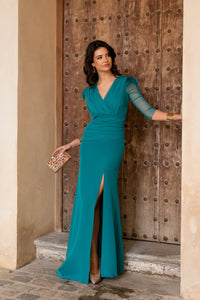 Vestido largo drapeado con escote cruzado