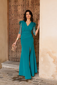 Vestido largo drapeado con escote cruzado