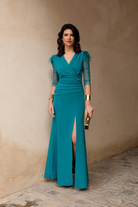 Vestido largo drapeado con escote cruzado