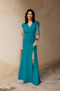 Vestido largo drapeado con escote cruzado