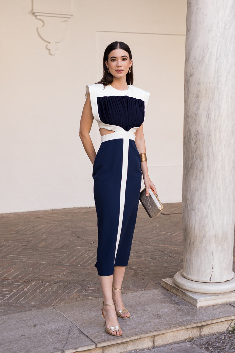 Vestido midi cut out AZUL MARINO