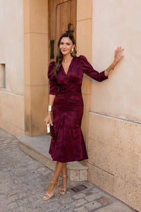 Vestido midi estampado burdeos