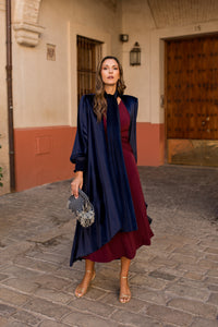 Vestido midi nudo falda vuelo burdeos