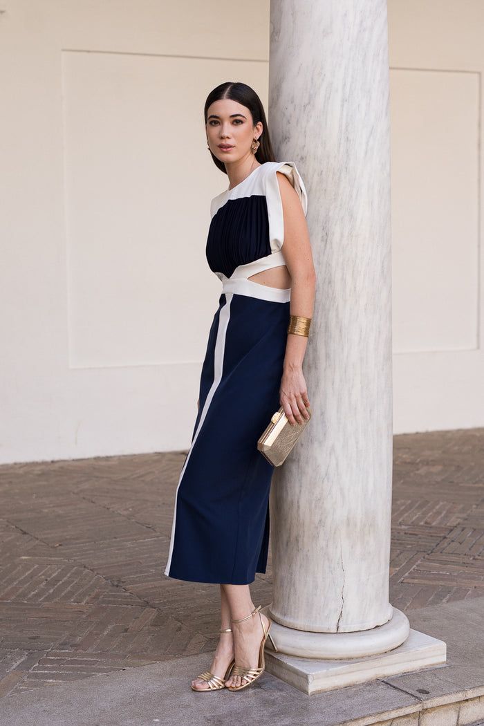 Vestido midi cut out AZUL MARINO