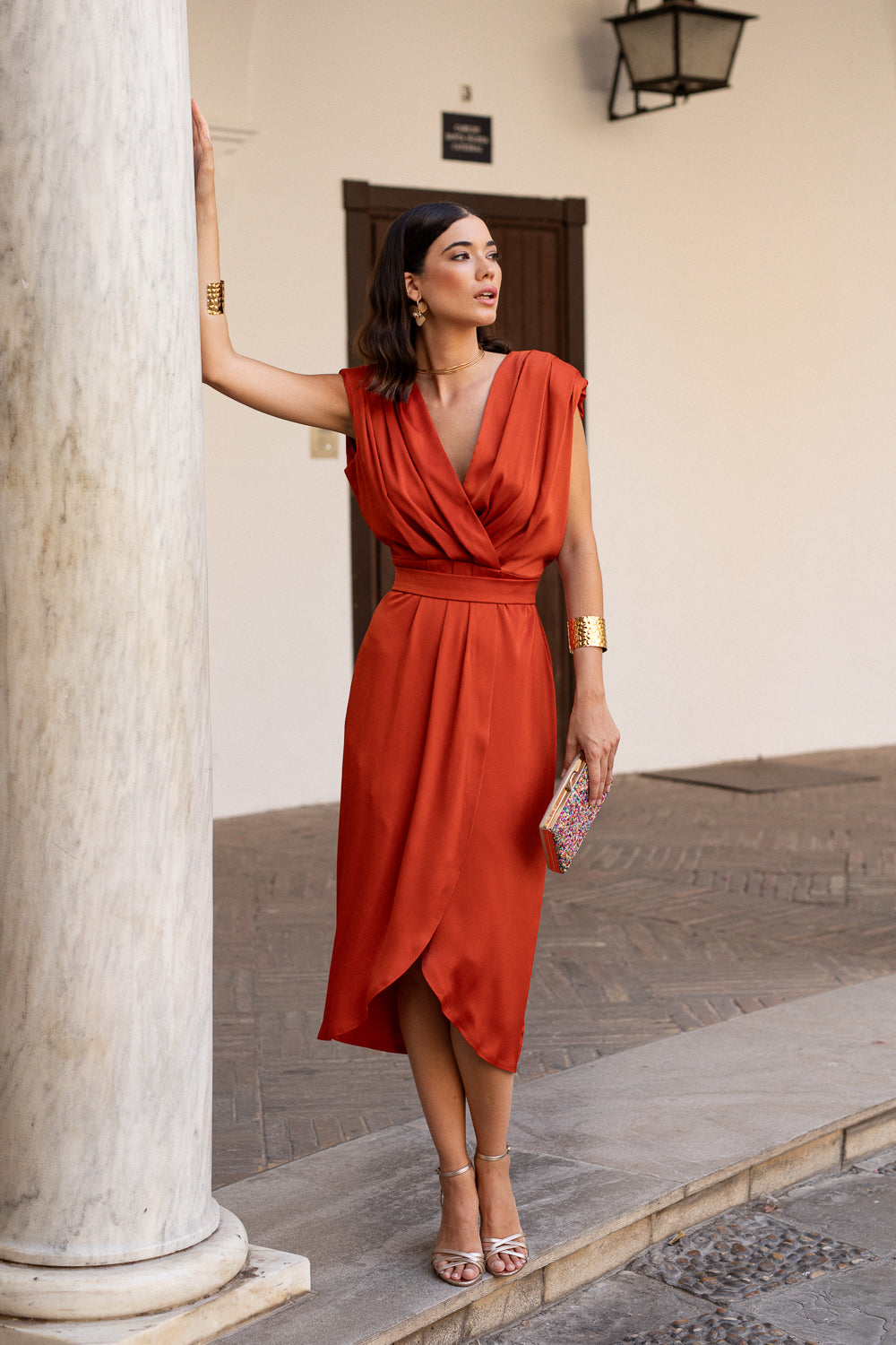 Vestido midi teja
