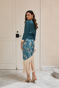 Conjunto de Blusa + falda de flecos petróleo PROXIMAMENTE DISPONIBLE