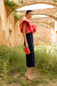 Vestido midi coral manga volante