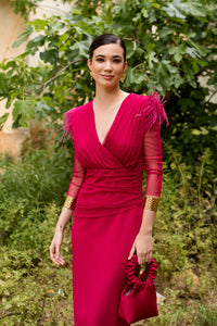 Vestido midi drapeado cereza