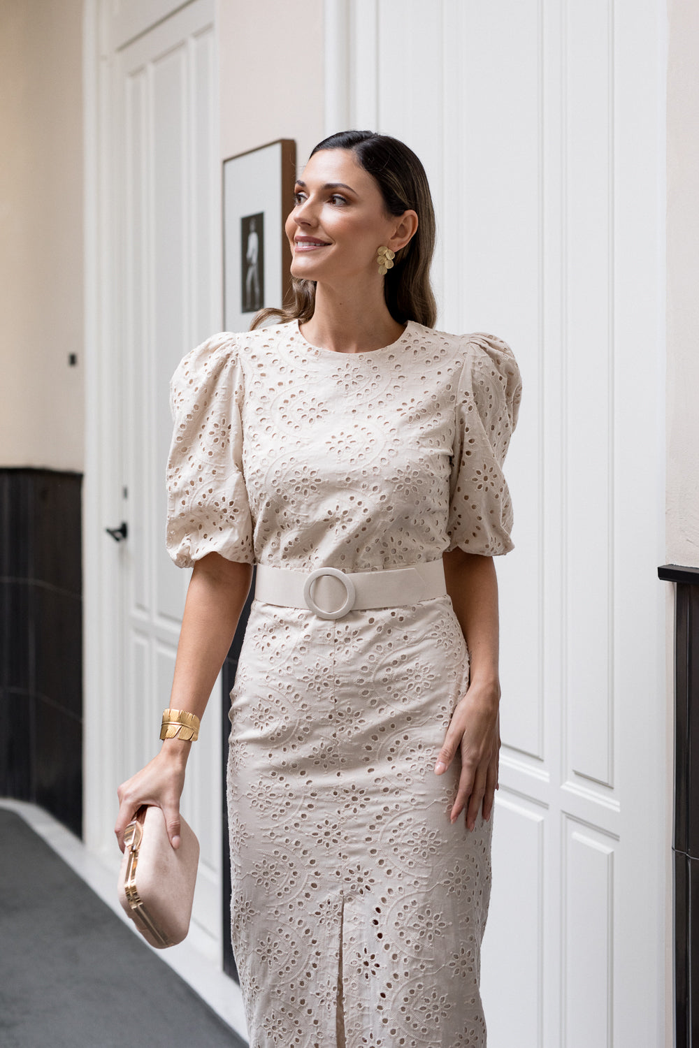 Vestido brocado beige