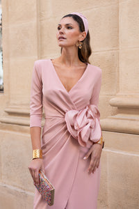 Vestido midi drapeado maxi rosa nude