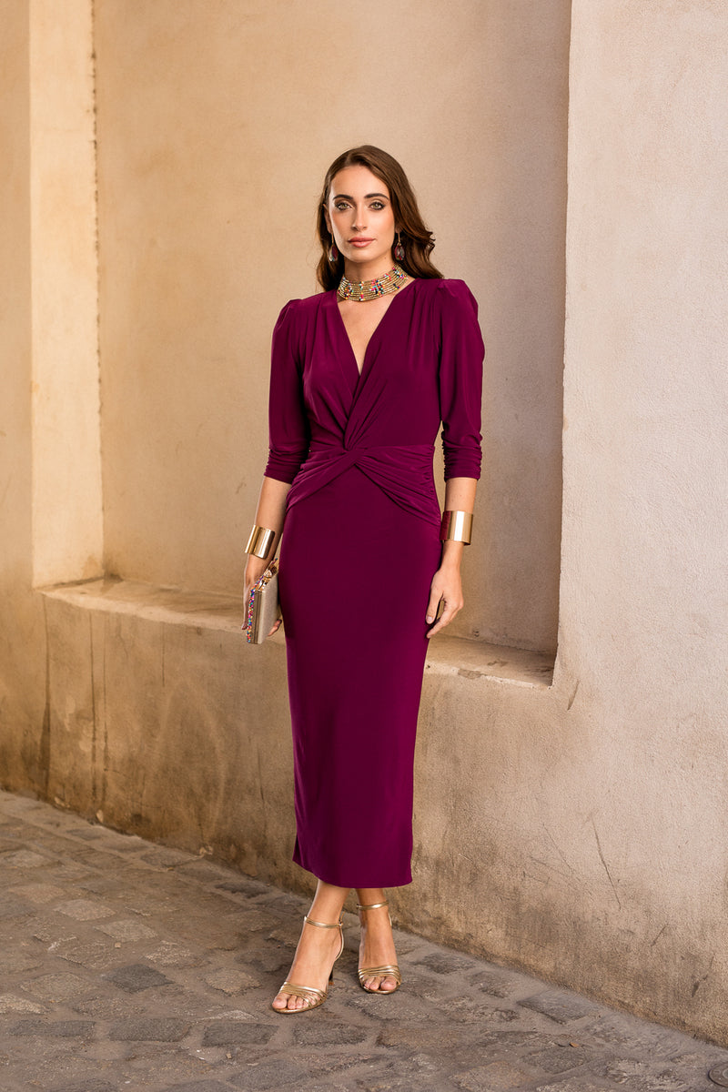 Vestido midi nudo berenjena