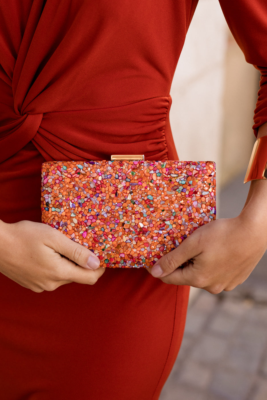 Vestido midi nudo teja