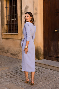 Vestido midi tulipán manga francesa malva