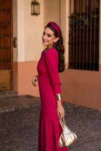 Vestido midi volante frambuesa