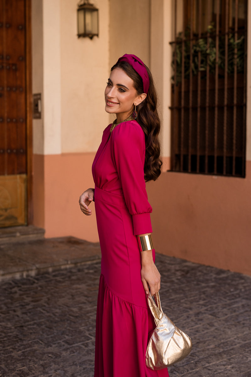 Vestido midi volante frambuesa