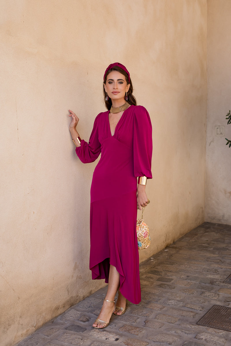 Vestido midi volante asimétrico