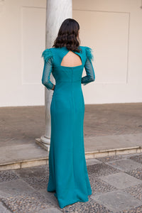 Vestido midi drapeado largo verde