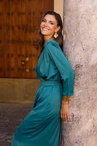 Vestido midi Lola falda tulipán azul